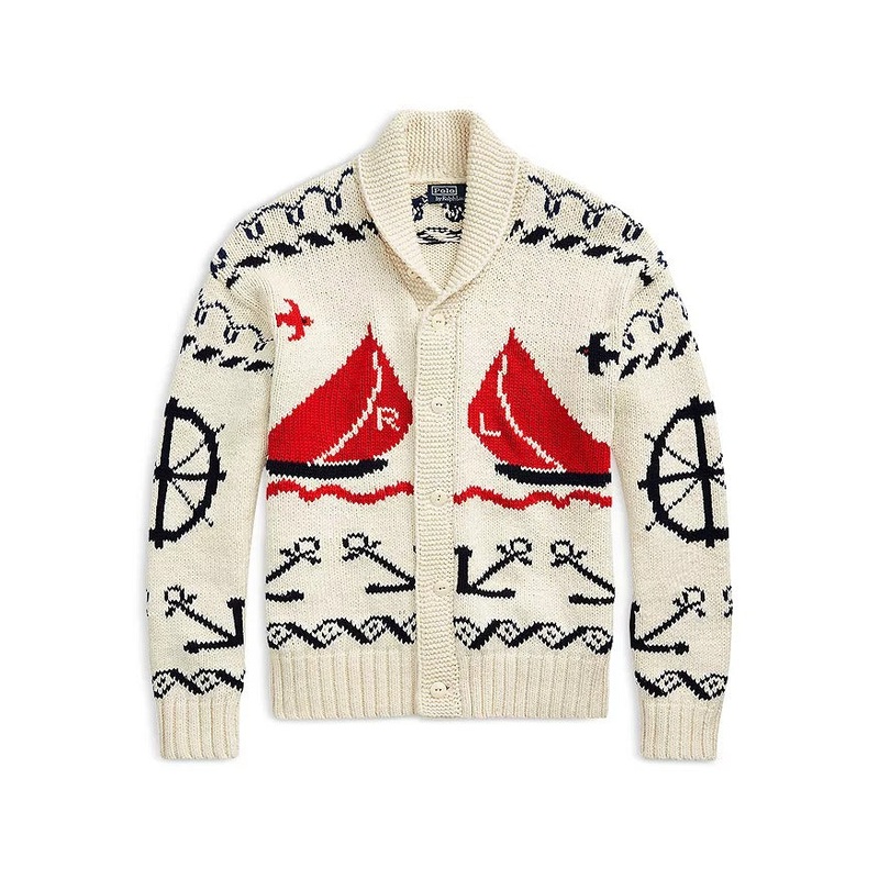 Polo Ralph Lauren Mens Chunky Knit Nautical Shawl Collar Cardigan Sweater XL