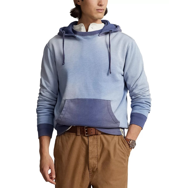 Polo Ralph Lauren Mens Cotton Blend Fleece Two Tone Hoodie Sweatshirt Blue 2XL