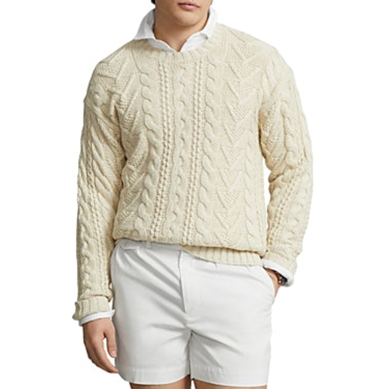 Polo Ralph Lauren Mens The Iconic Fisherman's Sweater Chic Cream Large