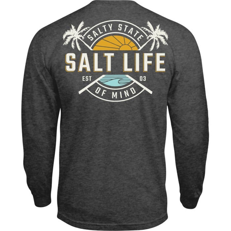 Salt Life Men's First Light Long Sleeve Crewneck  Shirt Charcoal Grey Small