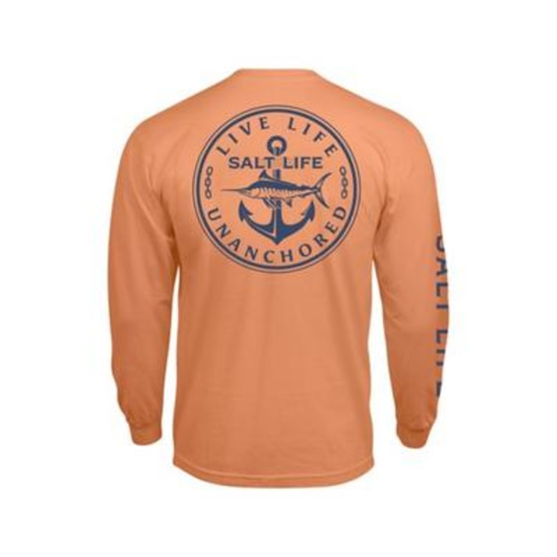 Salt Life Men's Live Life Anchored Long Sleeve T Shirt Orange Medium