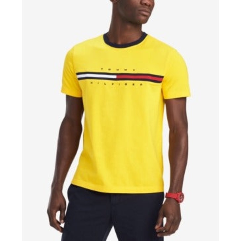Tommy Hilfiger Men's Embroidered Flag Logo T-Shirt Small Yellow