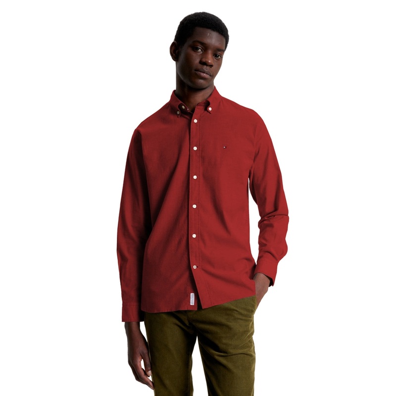 Tommy Hilfiger Mens 1985 Flex Oxford Button Down Shirt Rouge Red Small
