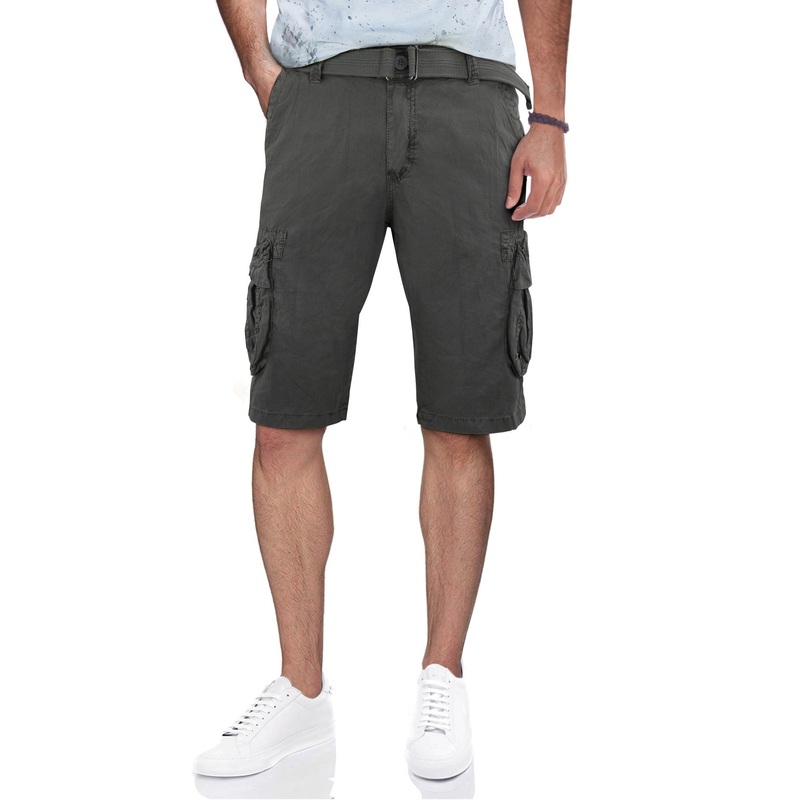 X Ray Men's Belted Double Pocket Cargo Shorts Grey 34