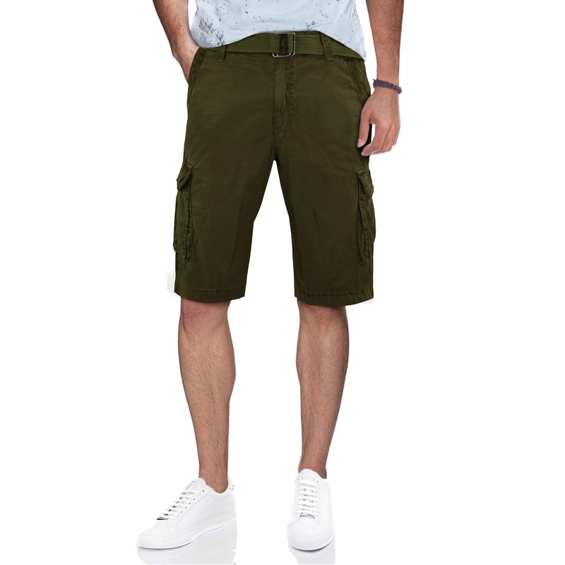 X Ray Mens Belted Twill Tape Cargo Shorts Green 36