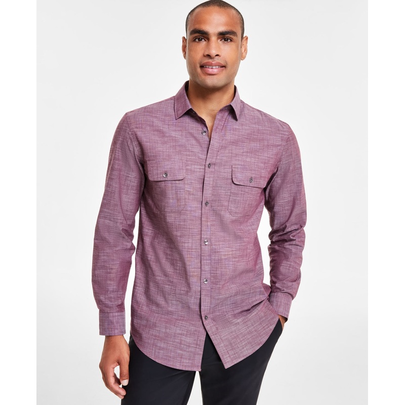 Alfani Mens Maroon Regular Fit Button Down Shirt Banner Red 2XL