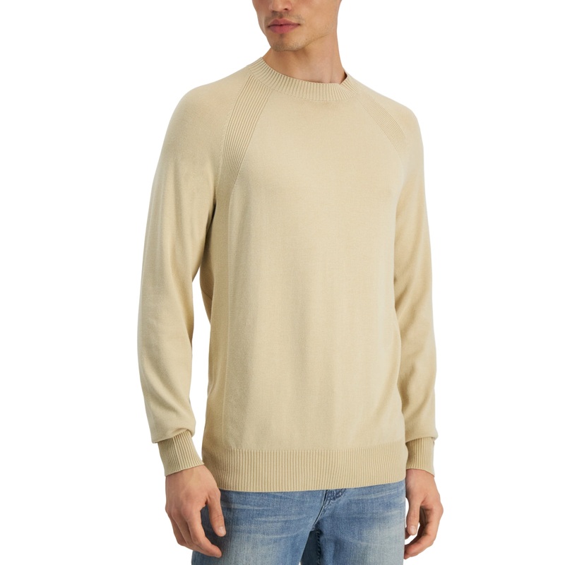 Alfani Mens Ribbed Crewneck Raglan Sweater Pale Khaki 2XL