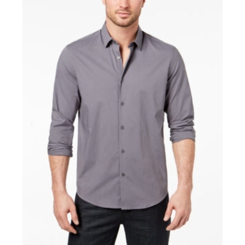 Alfani Modern Solid Button Down Shirt New Grey XL