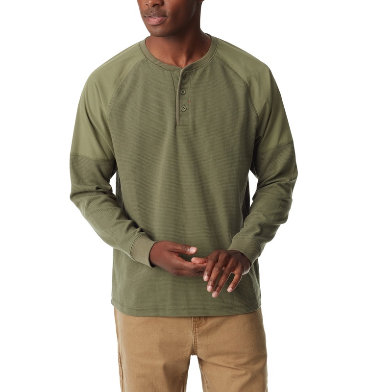 Bass Outdoor Men's Thermal Raglan Sleeve Henley Shirt Deep Lichen Green Medium