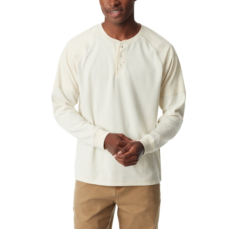 Bass Outdoor Men's Thermal Raglan Sleeve Henley Shirt White Small