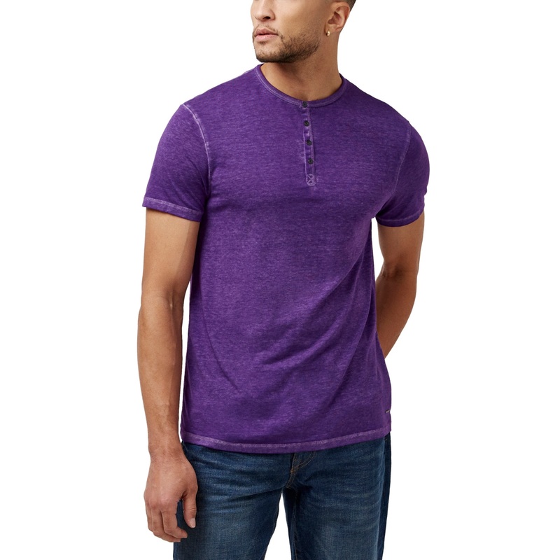 Buffalo David Bitton Mens Henley Short Sleeve T Shirt Petunia Purple Medium