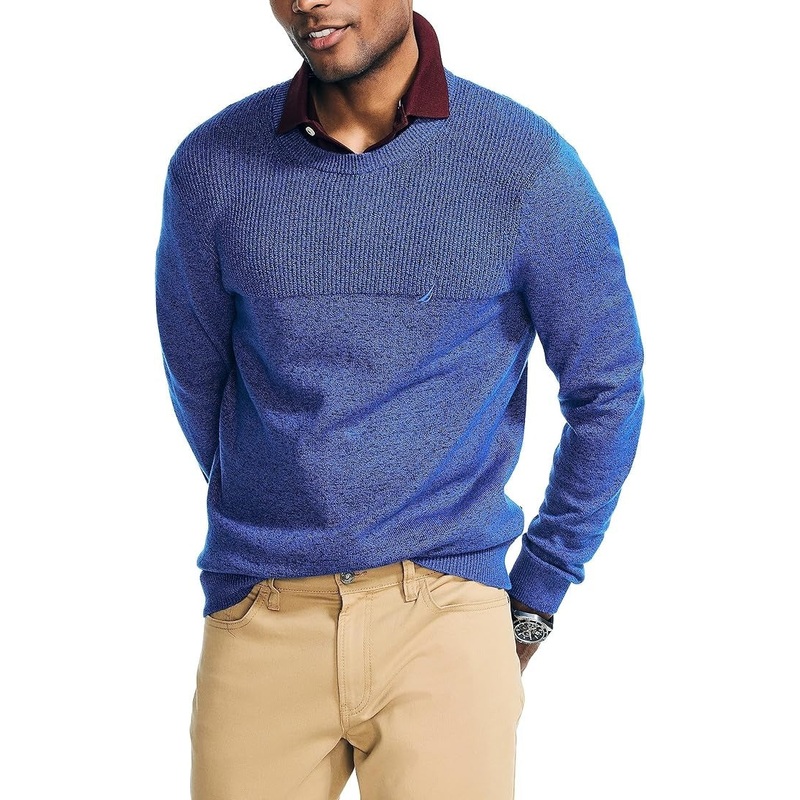 Nautica Mens Textured Knit Crewneck Sweater Bright Cobalt Blue XL