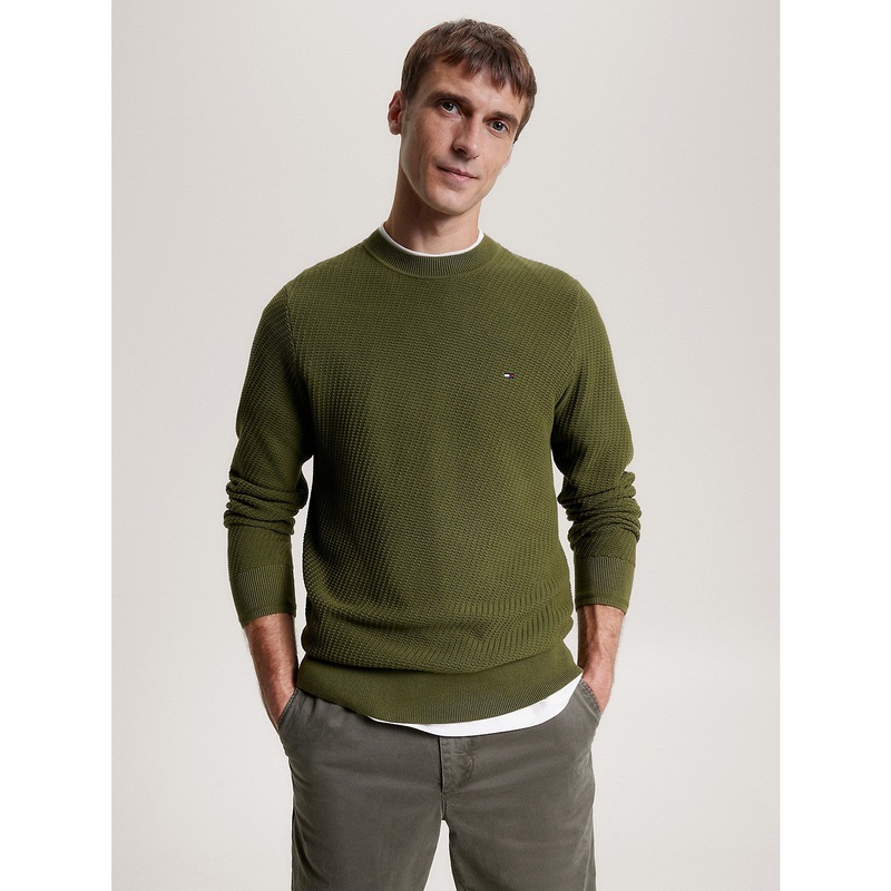 Tommy Hilfiger Mens Stitch Crewneck Sweater Putting Green Small