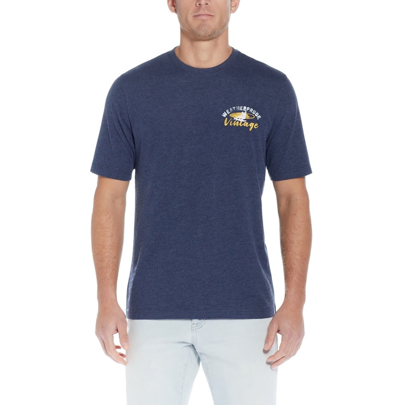 Weatherproof Vintage Mens Crewneck Graphic Short Sleeve T Shirt Navy Blue Small