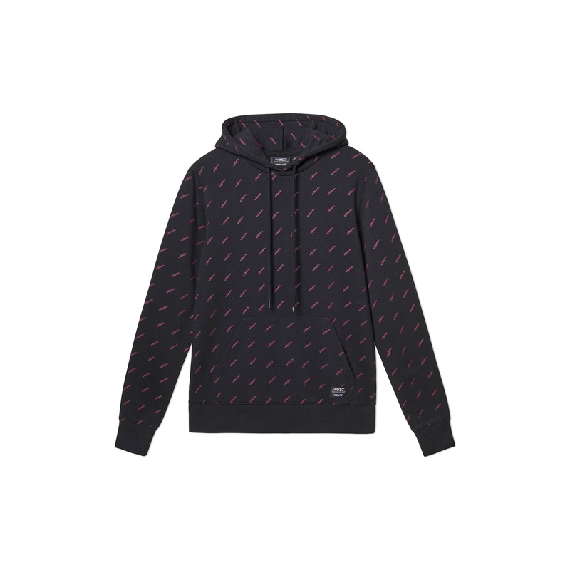 WeSC Men's Mike Vibes Printed Black Cotton Hoodie Sweatshirt Large