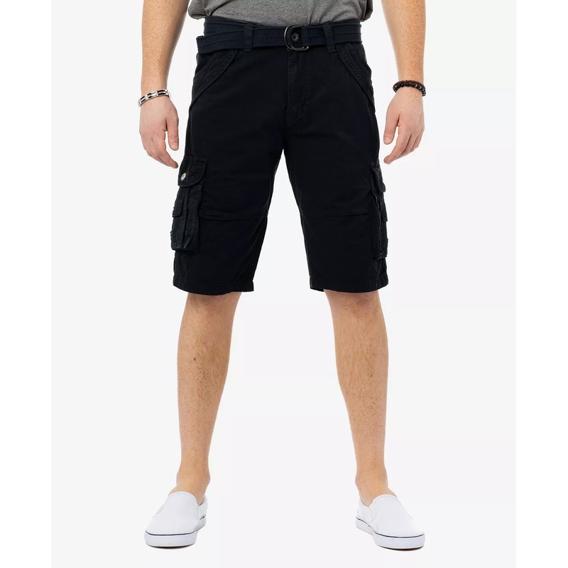 X Ray Men's Belted Double Pocket Cargo Shorts Black 32