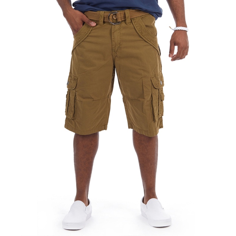 X Ray Mens Belted Double Pocket 12.5" Cargo Shorts British Khaki 30