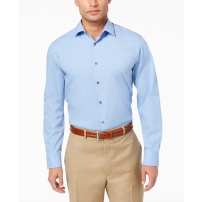 Alfani Mens Modern Solid Button Down Shirt Light Blue Medium