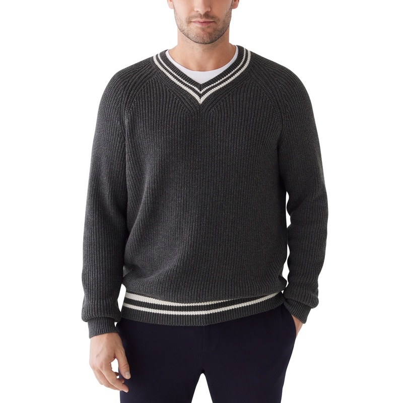 Frank And Oak Mens Relaxed Fit V Neck Sweater Dark Grey Heather XL