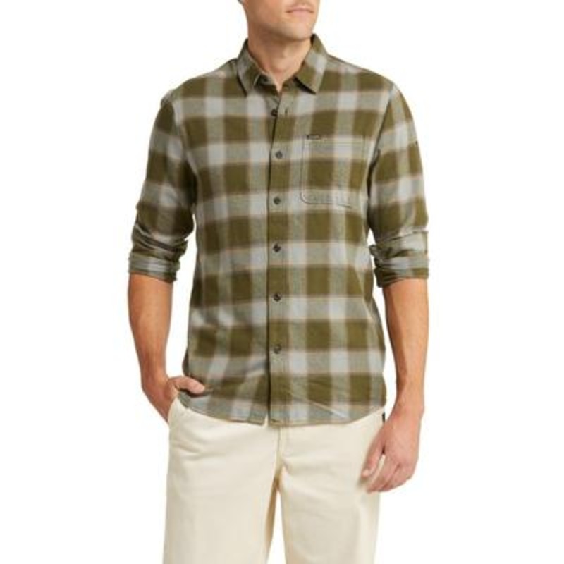 Volcom Mens Caden Plaid Button Down Shirt Military Green Small