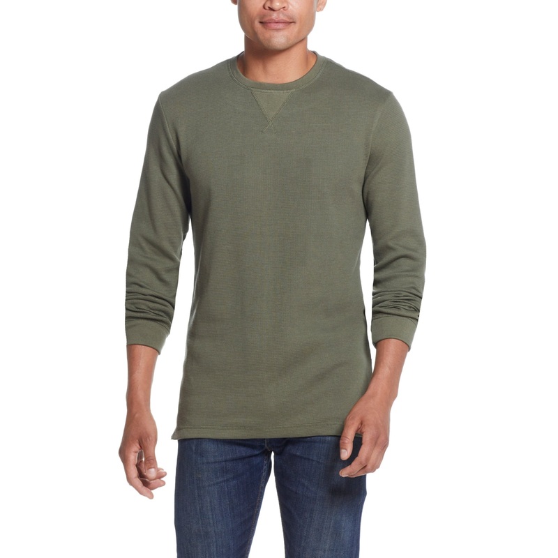Weatherproof Vintage Men's Long Sleeved Waffle Crewneck T Shirt Green Large