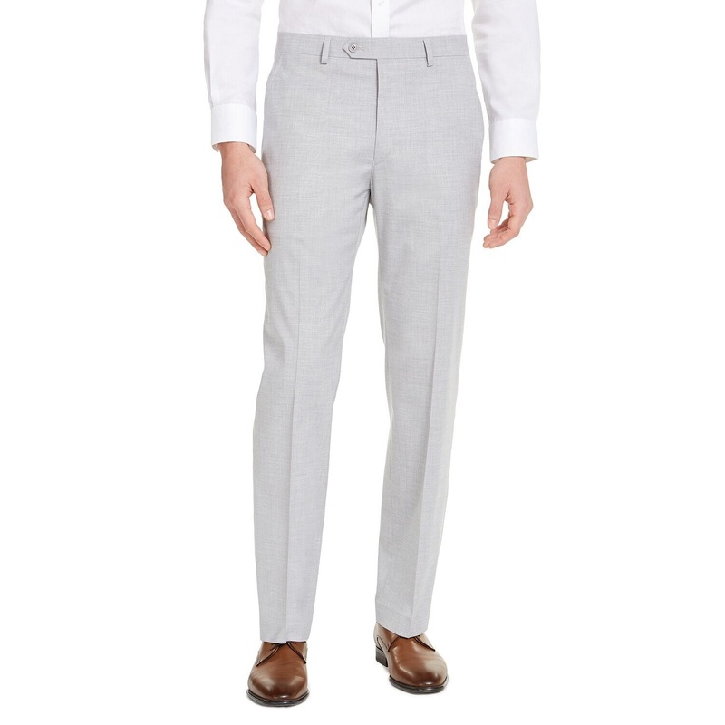 Alfani Men's Dress Pants Light Grey 36 x 30 Slim-Fit Stretch Solid Flat Front