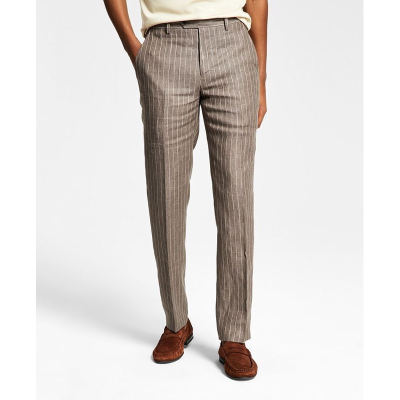 ALFANI Men's Slim-Fit Stripe Linen Dress Pants 34 x 30 Brown