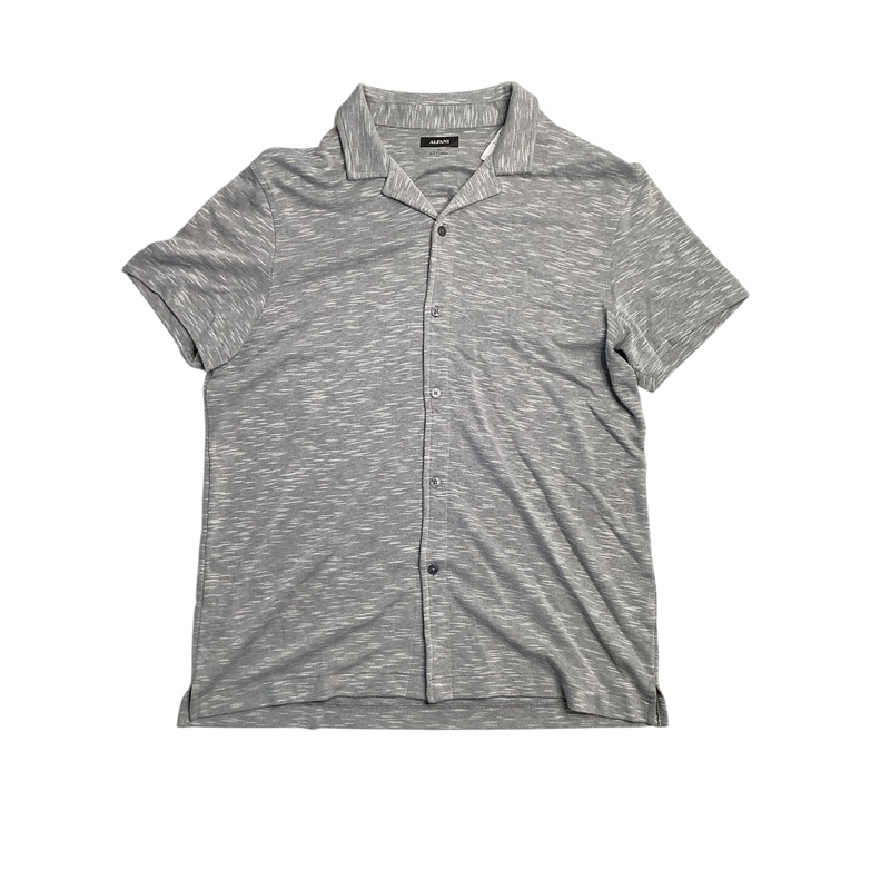 Alfani Mens Space Dyed Textured Short Sleeve Button Down Shirt Statue Grey Large