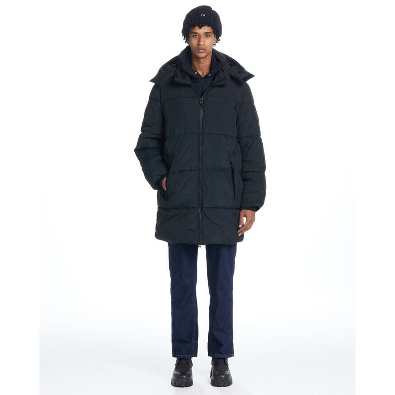 AQUA Long Hooded Puffer Black Small Mens