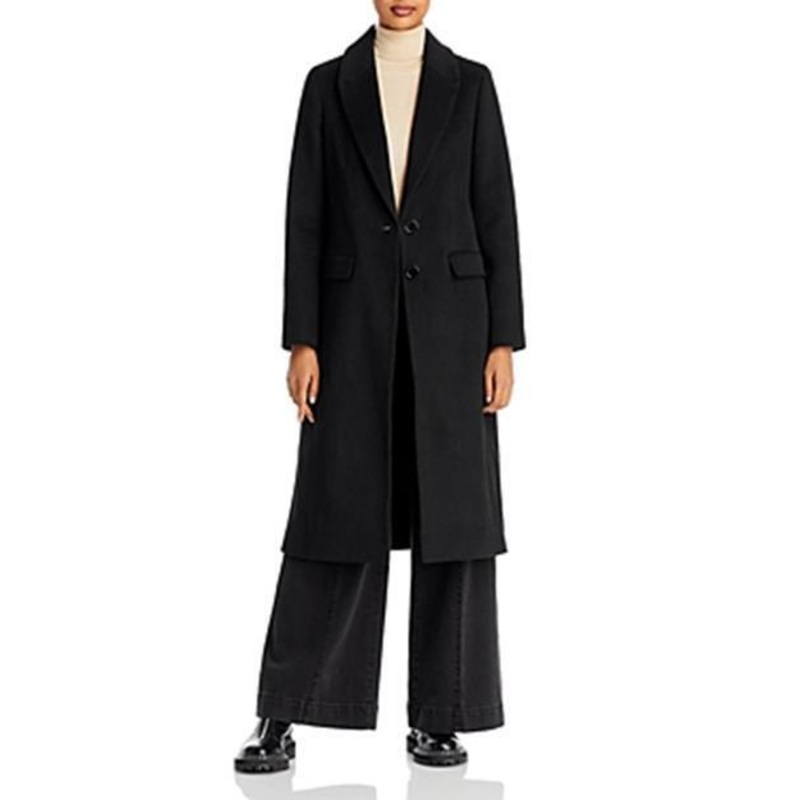 AQUA Women's Two Button Long Walker Coat Black Small