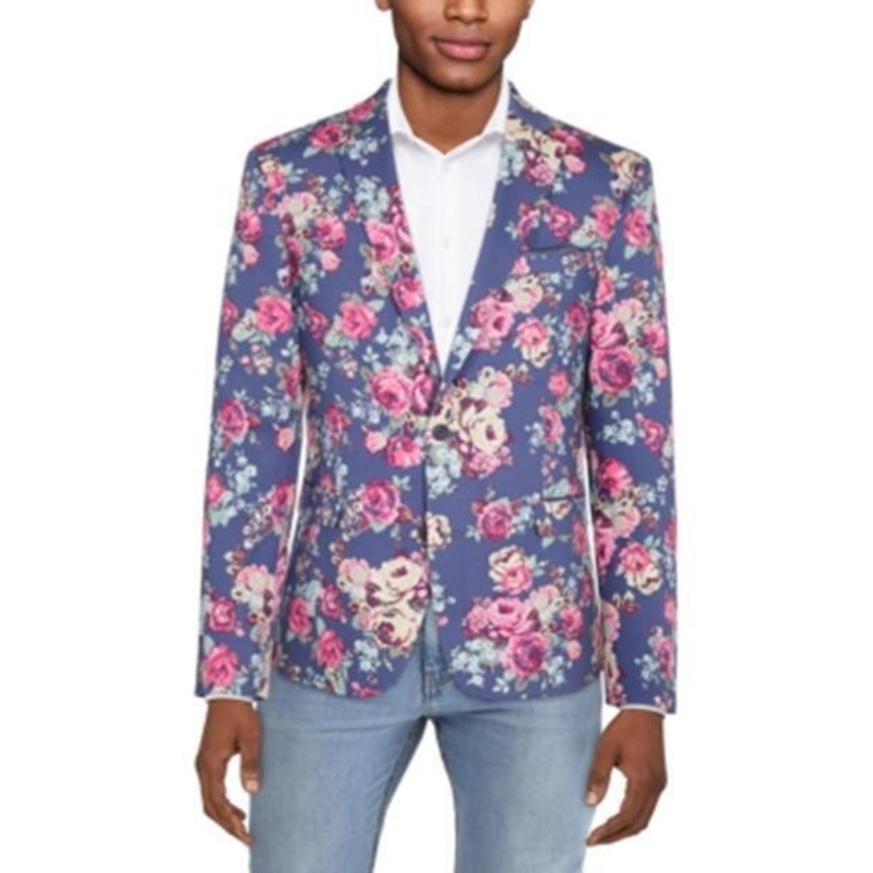 Bar III Men's Slim-Fit Floral Suit Separate Jacket Blue Pink 44R