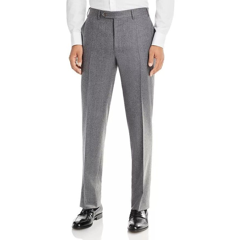 Canali Mens Lightweight Flannel Classic Fit Trousers Dress Pants Size 36 Grey