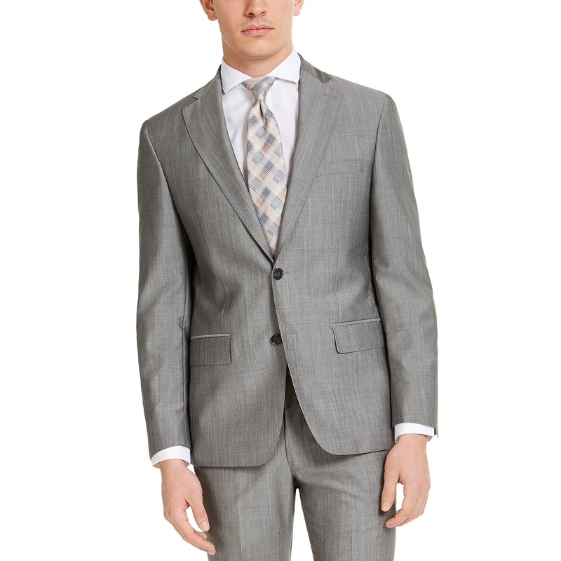 DKNY Men's Slim-Fit Stretch Suit Jacket 44R Light Grey Wool