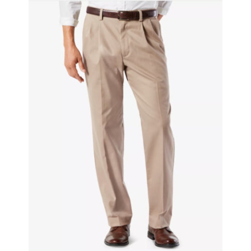 Dockers Big & Tall Easy Classic Pleated Khaki Stretch Pants Dark Beige 38 x 36