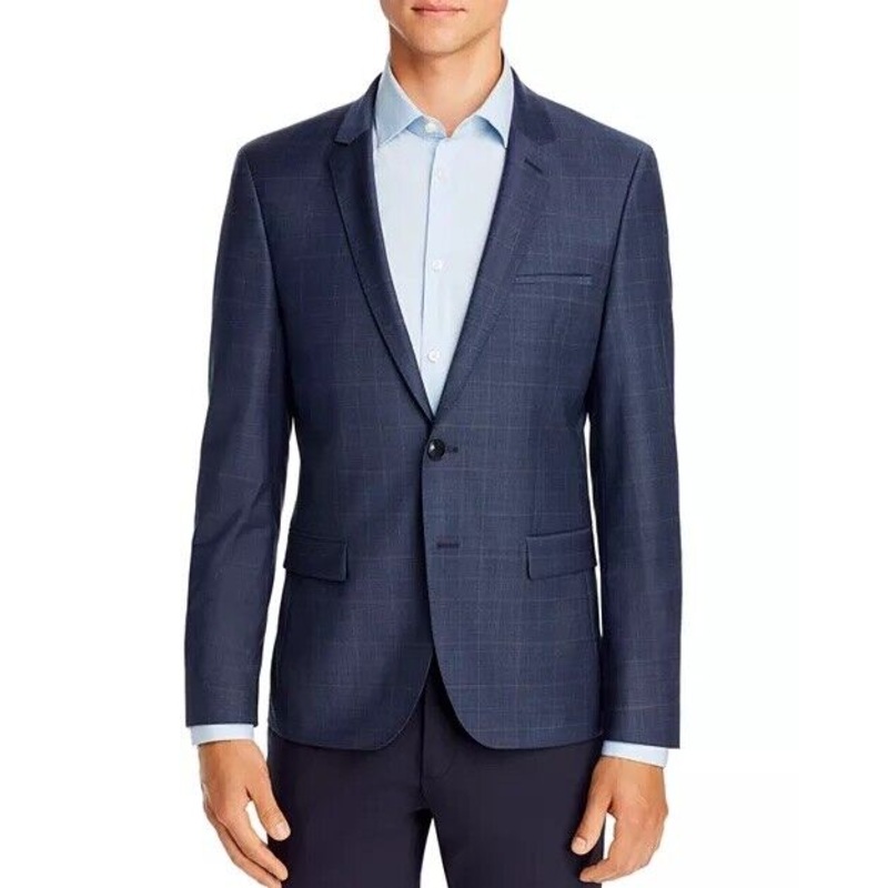 HUGO BOSS Mens Extra Slim Fit Suit Jacket 36R Arti Tonal Blue Plaid