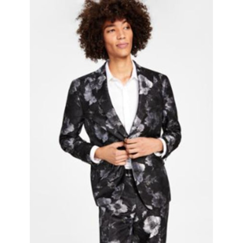 I.N.C. International Concepts Mens Slim-Fit Floral Suit Jacket Deep Black Medium