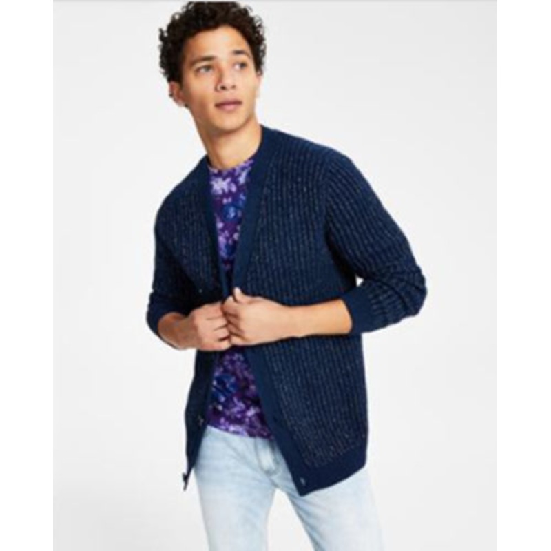 INC International Concepts Mens Twisted Classic-Fit Cardigan Basic Navy Medium