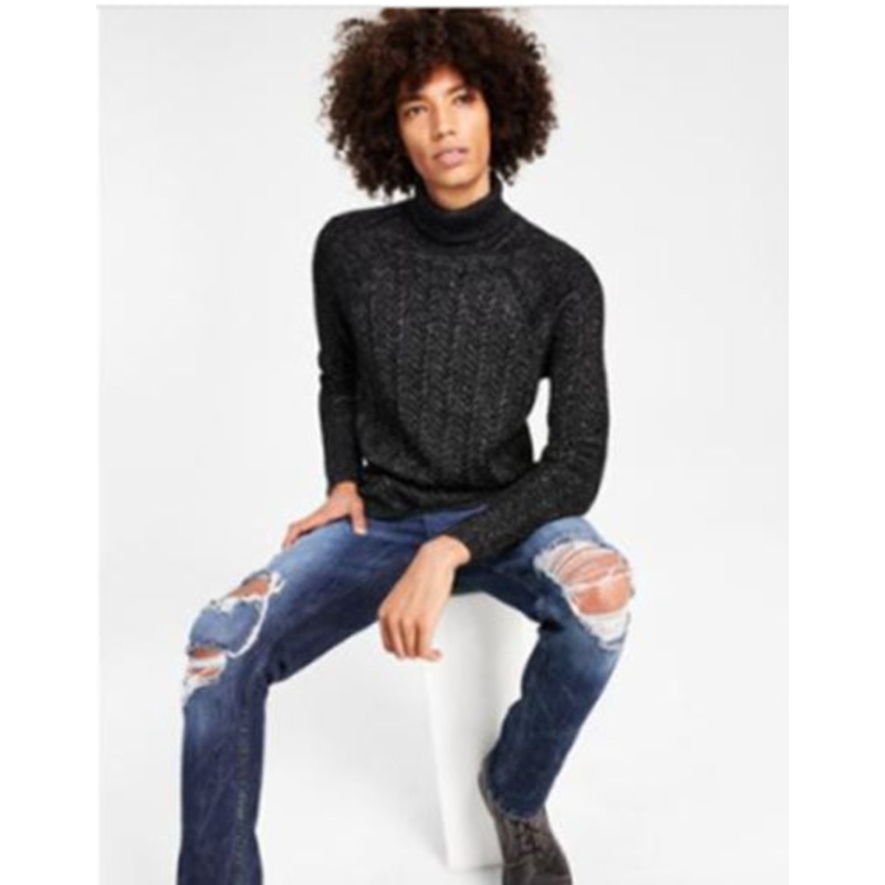 International Concepts Mens Classic Fit Metallic Cable Knit Sweater Black 2XL