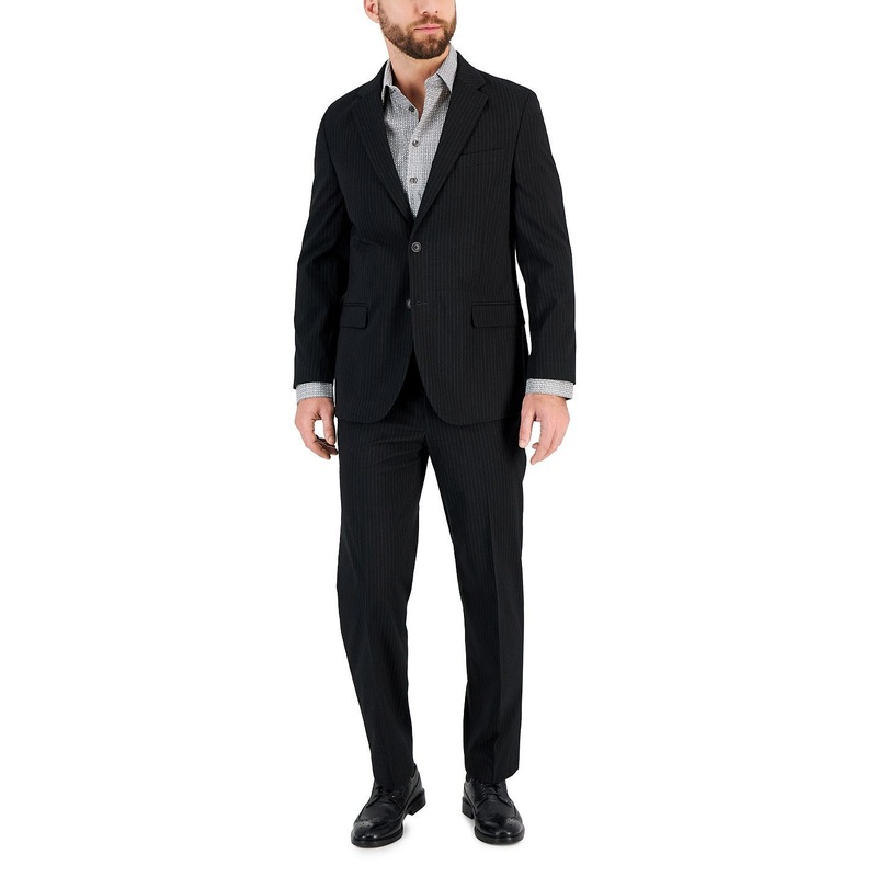 Nautica Men's Modern-Fit Bi-Stretch Suit 38R Black Pinstriped Jacket Only