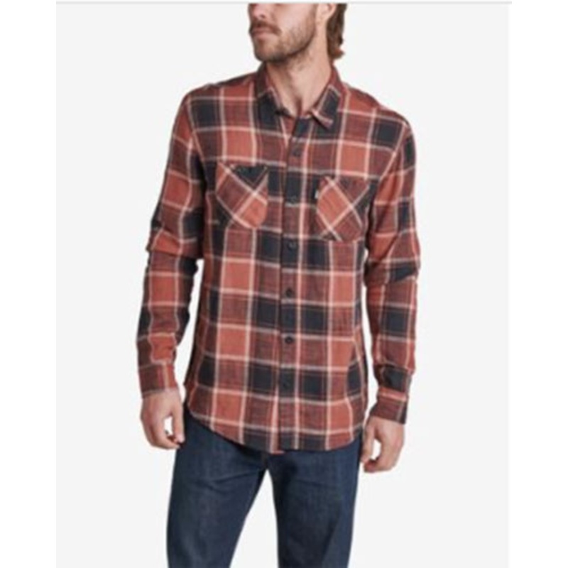 REEF Mens Hedford Long Sleeve Shirt Mahogany Rust Plaid XL