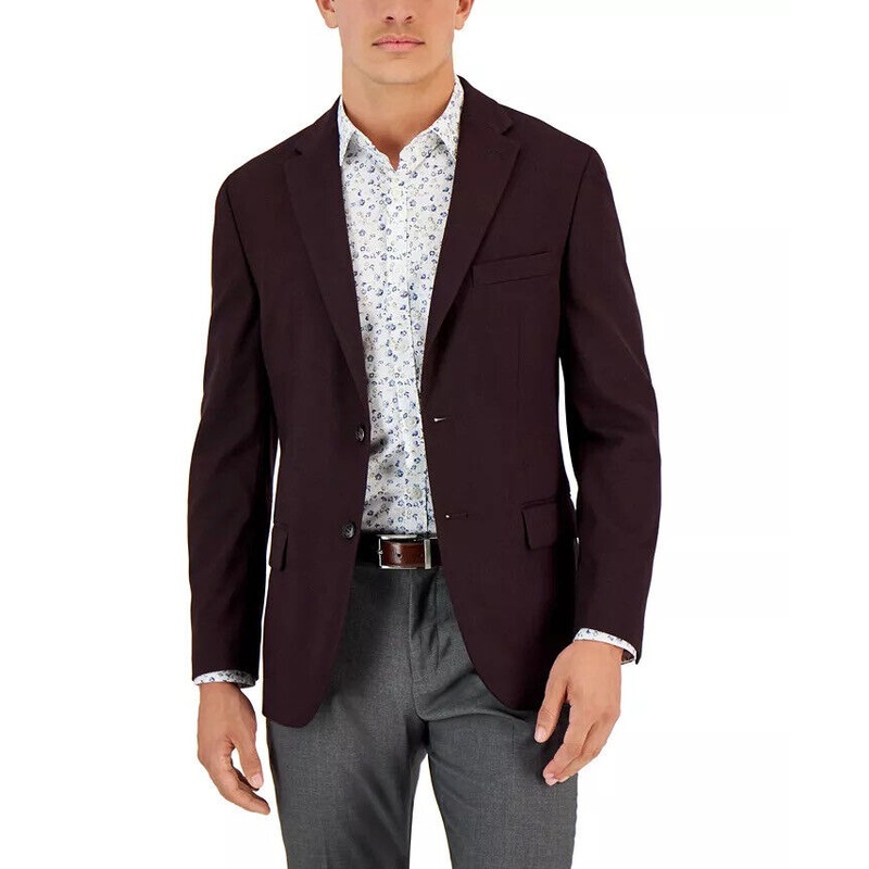 TOMMY HILFIGER Men's Wine Single-Breasted Modern-Fit Sport Coat 42L