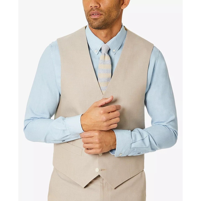 Tommy Hilfiger Modern-Fit Flex Stretch Chambray Suit Separate Vest Tan XL