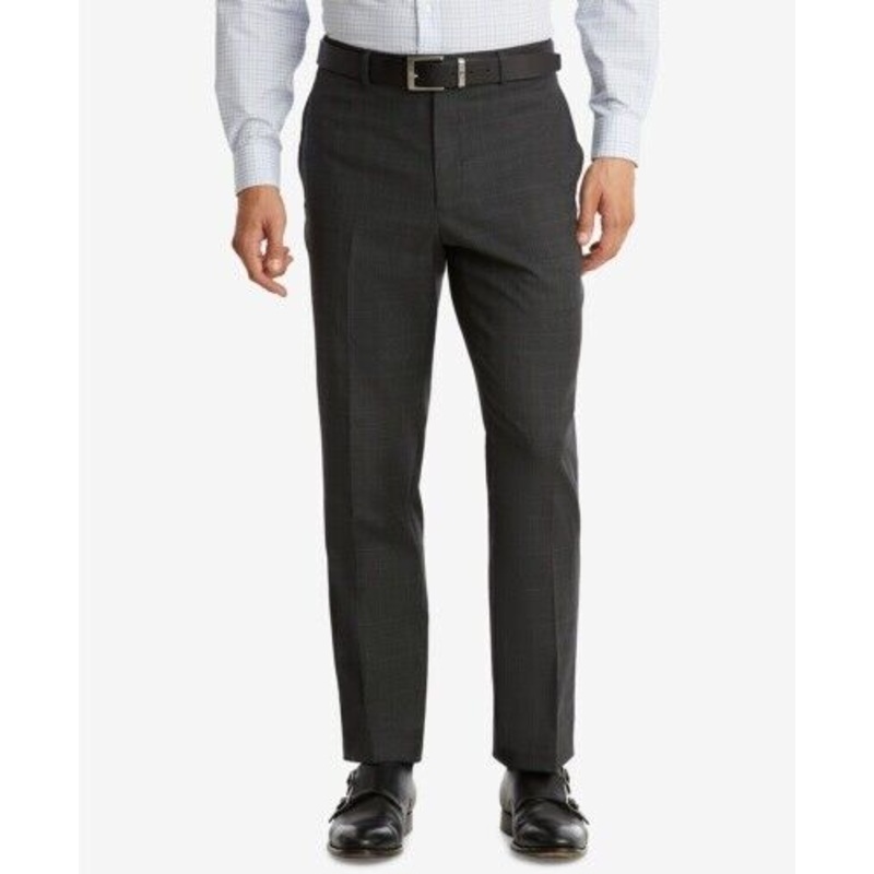 Tommy Hilfiger Modern-Fit TH Flex Performance Plaid Grey Dress Pants 36 x 34