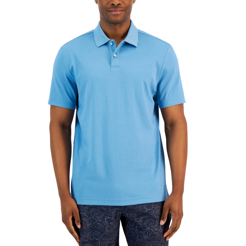 Alfani Men's Stretch Fit Work Wear Solid Short Sleeve Polo Shirt Blue 2XL