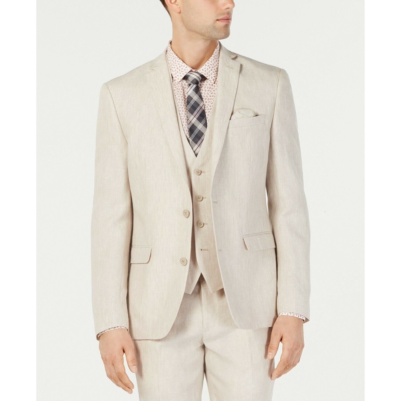 Bar III Men's Slim-Fit Linen Tan Suit Jacket Sport Coat 42S
