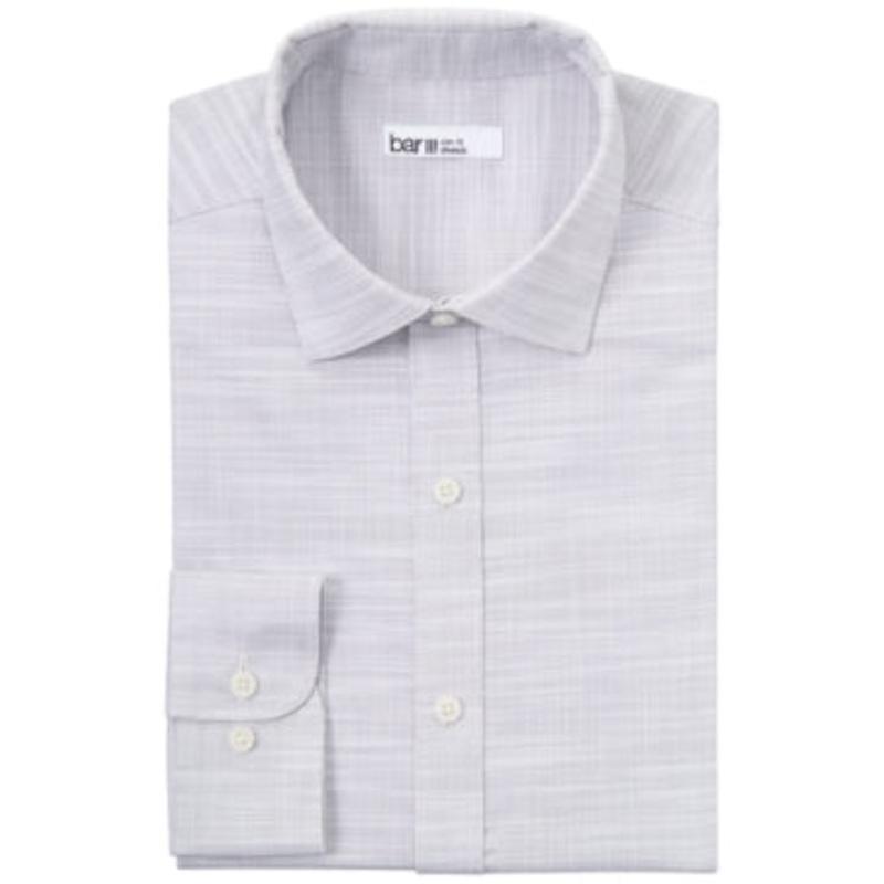 Bar III Men's Slim Fit Stretch Slub Button Down Shirt  Lt Grey 14 14.5