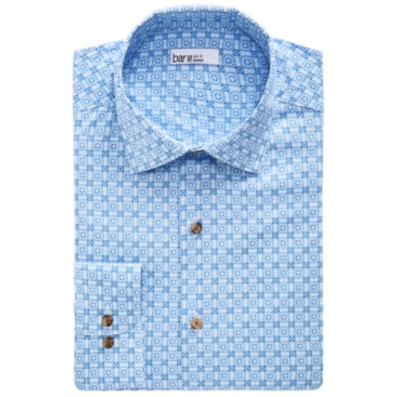 Bar III Mens Slim Fit Performance Button Down Shirt Blue White 15 15.5