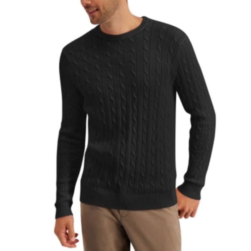 Club Room Mens Cable Knit Sweater Deep Black Medium