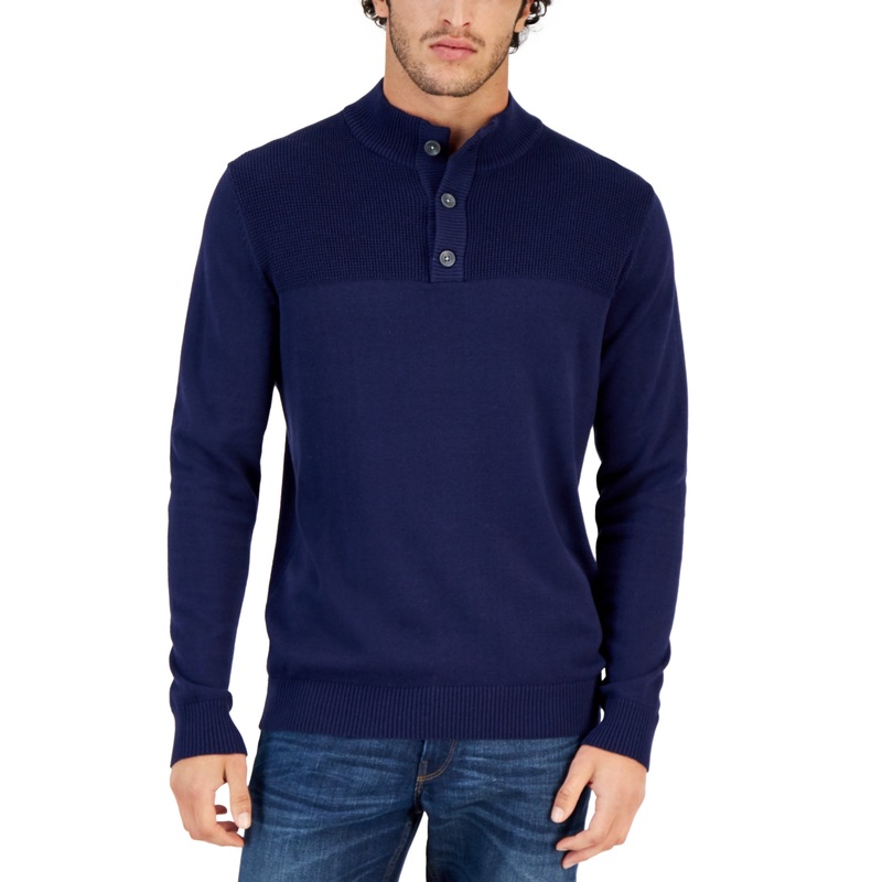 Club Room Mens Waffle Sweater Navy Blue XL