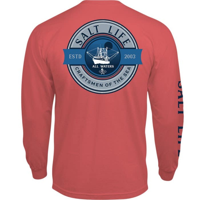 Salt Life Men's All Waters Graphic Long Sleeve T Shirt Burnt Coral Large